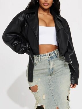 Faux Leather Cropped Jacket